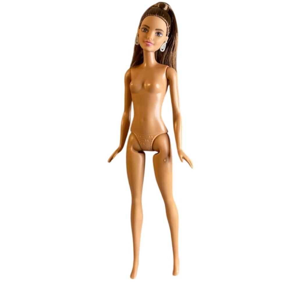 Mattel 12" Barbie w/Brunette High Ponytail and Earrings NUDE
